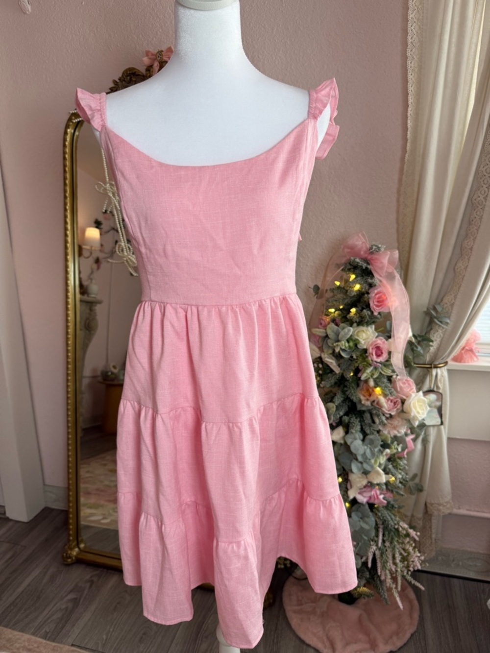 Altar'd State Pink Tiered Ruffle Strap Sundress